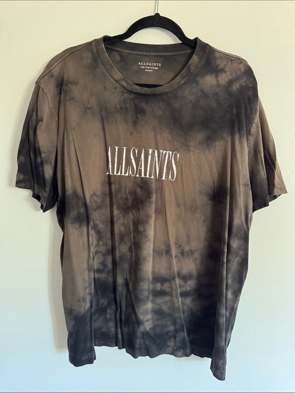 AllSaints Black and Brown Tie-Dye Logo Tee